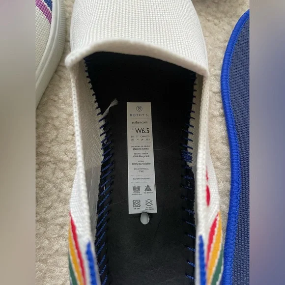 Rothy’s White Pride Slip-On Sneakers with Rainbow Stripes - Picture 4 of 4